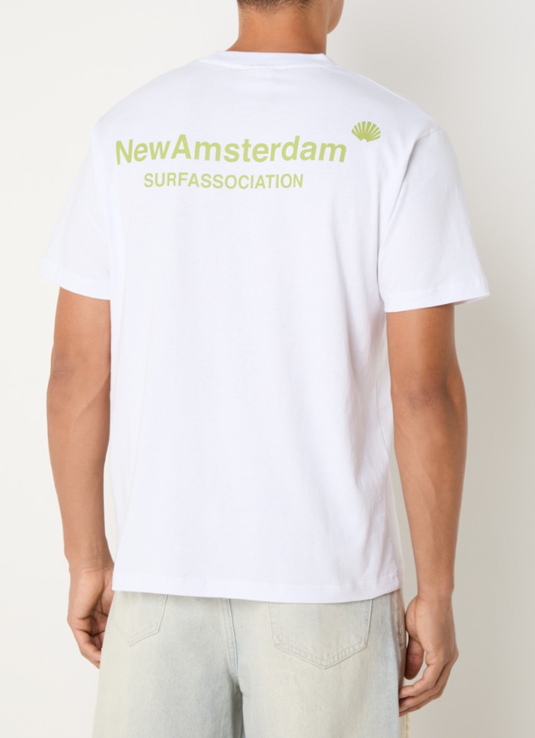 New Amsterdam Surf Association - T-shirt met logo- en backprint - Wit