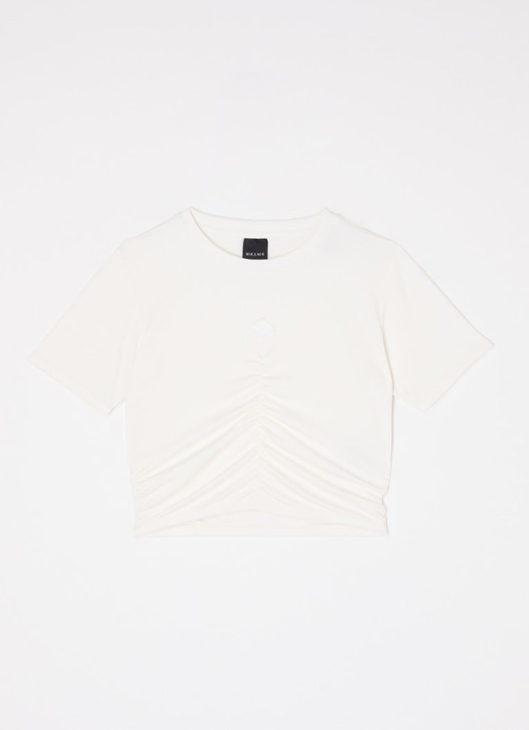 NIK&NIK - Kiki cropped T-shirt met plooidetail - Gebroken wit
