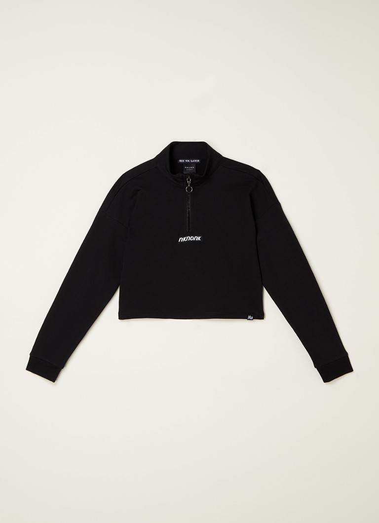 NIK&NIK - Palma cropped sweater met halve rits - Zwart