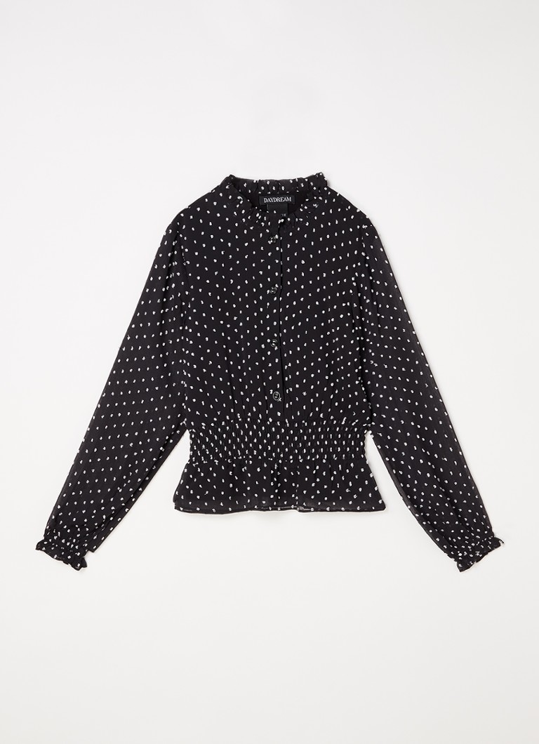 NIK&NIK - Romy blouse met smockwerk en pofmouw - Zwart