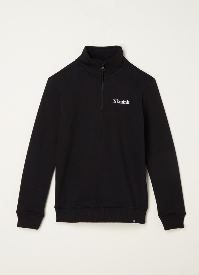 NIK&NIK - Vick sweater met halve rits en logoborduring - Zwart