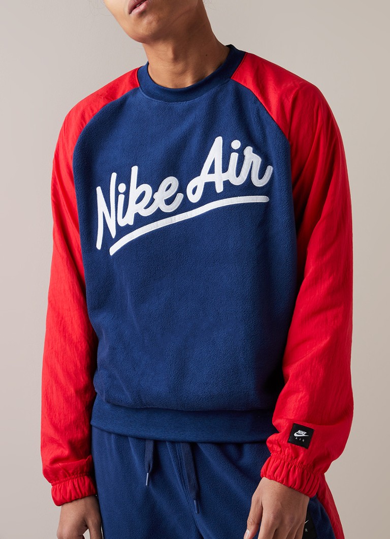 Nike Air sweater van fleece met contrastmouw â¢ Donkerblauw â¢ de Bijenkorf