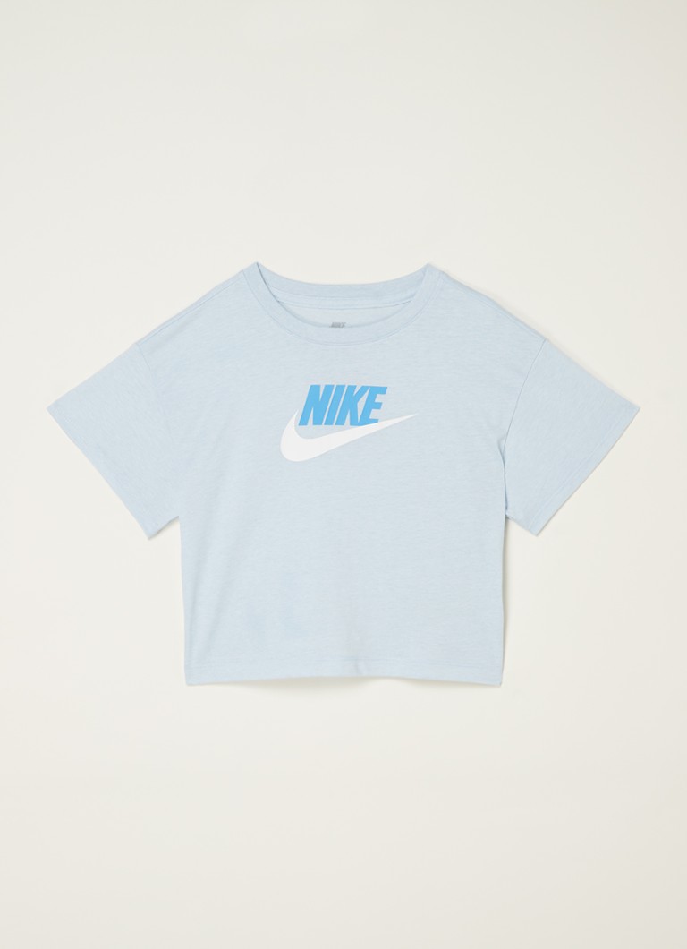 Nike - Club cropped T-shirt met logoprint - Blauwgrijs