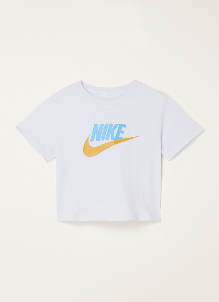 Nike - Cropped T-shirt met logoprint  - Blauwgrijs