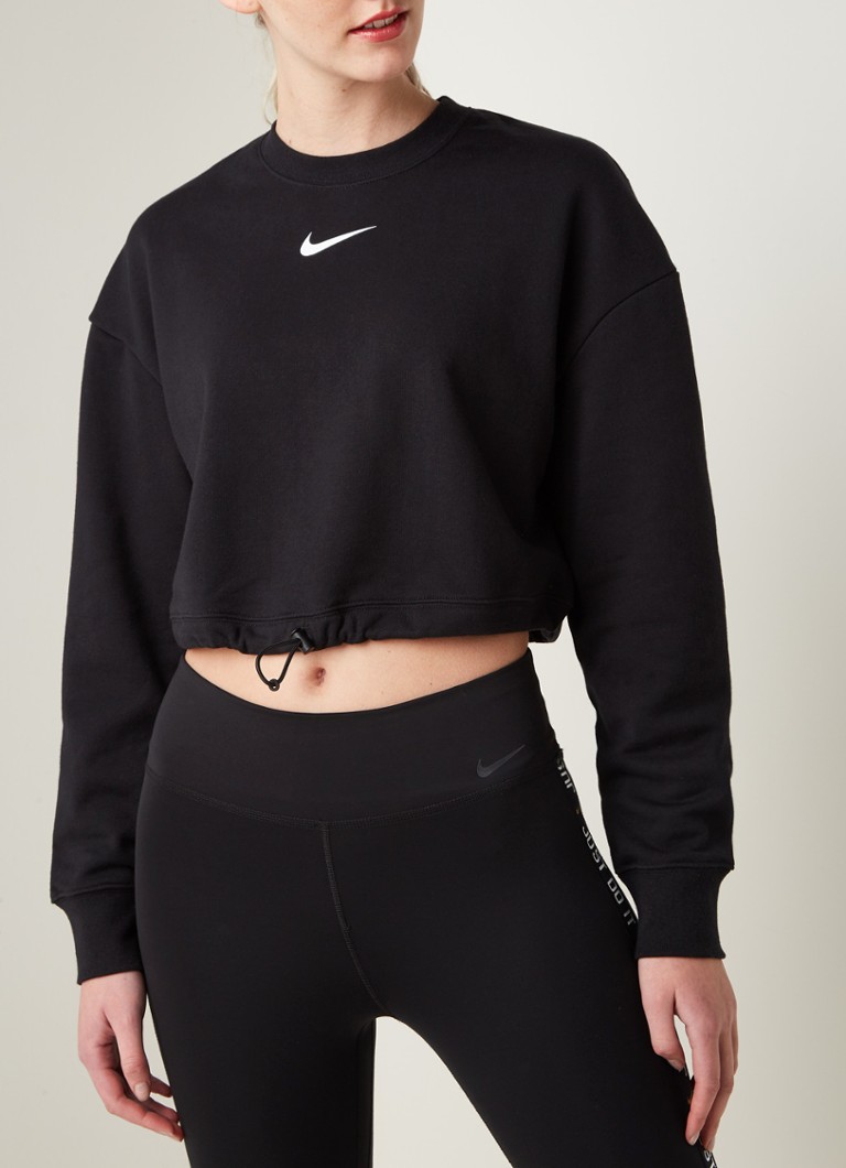 Nike Loose fit cropped sweater met drawstring â¢ Zwart â¢ de Bijenkorf