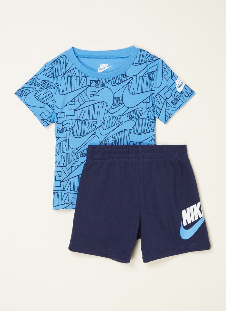 Nike Set Met T Shirt En Korte Broek 2 Delig • Blauw • De Bijenkorf 