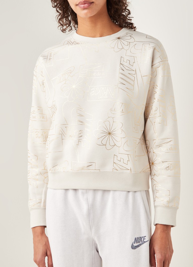 Nike Sweater met metallic logoprint â¢ Beige â¢ de Bijenkorf