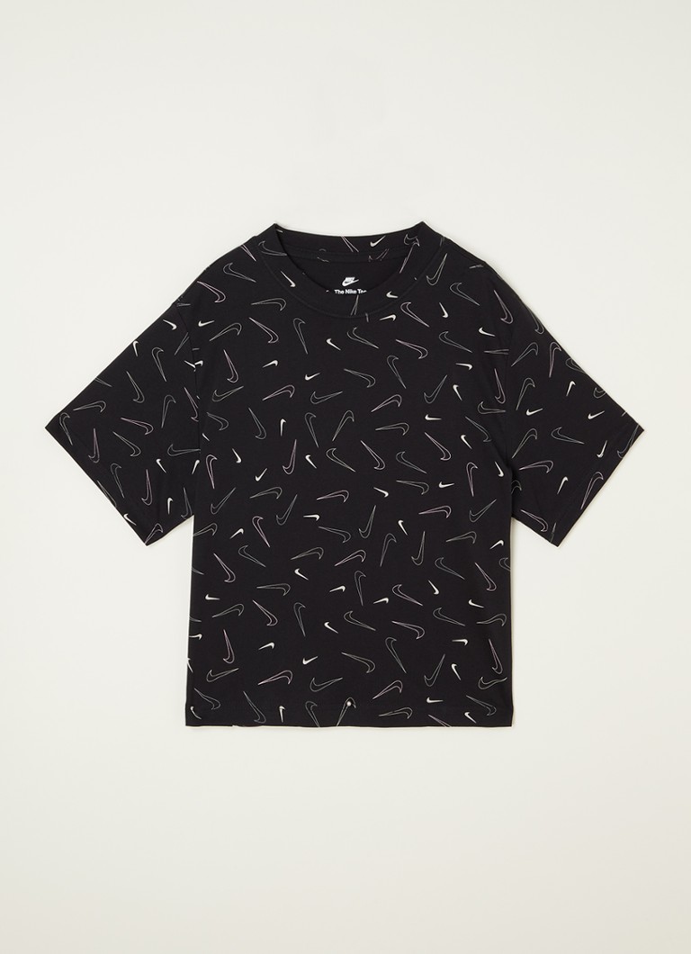 Nike - T-shirt met all over logoprint - Zwart