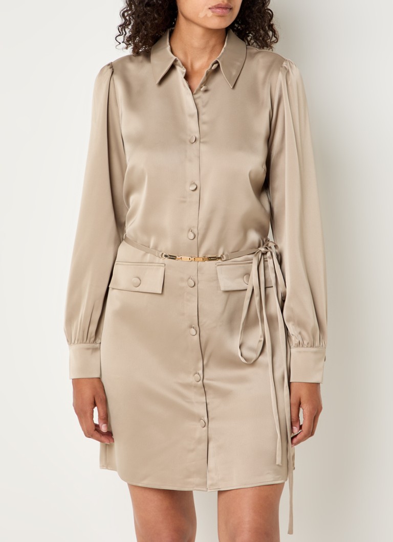 NIKKIE Kenya mini blousejurk met pofmouwen en strikceintuur