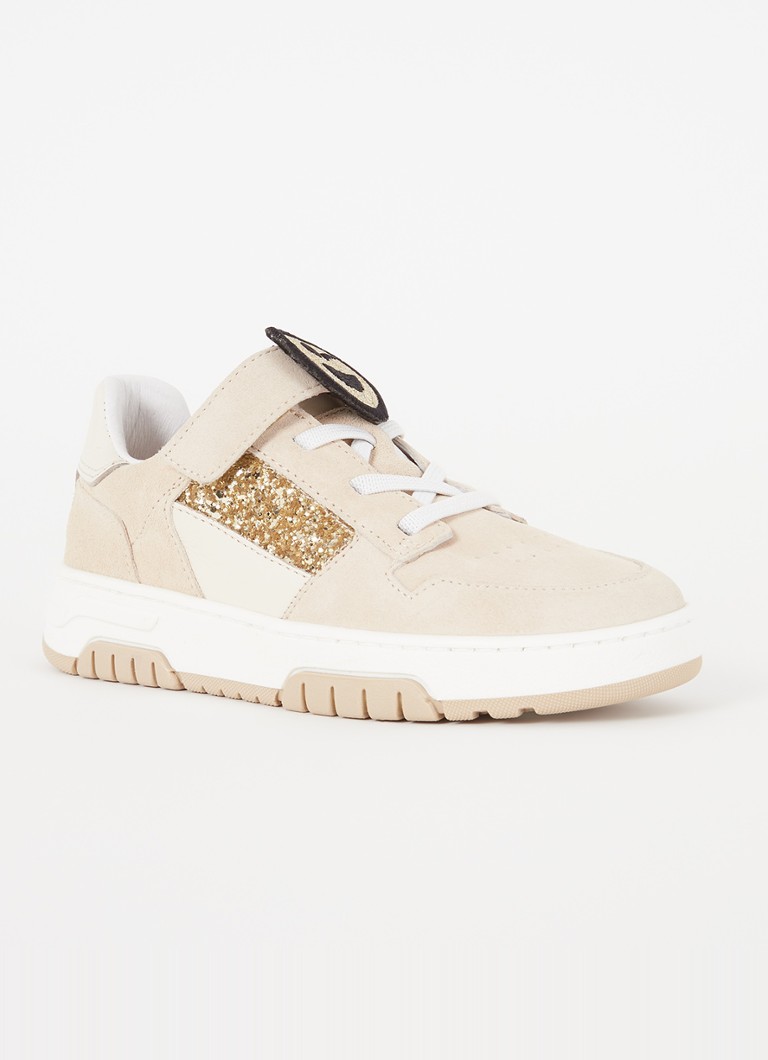 Nubikk - Basket Court JR sneaker van leer met suède details - Donkerbeige