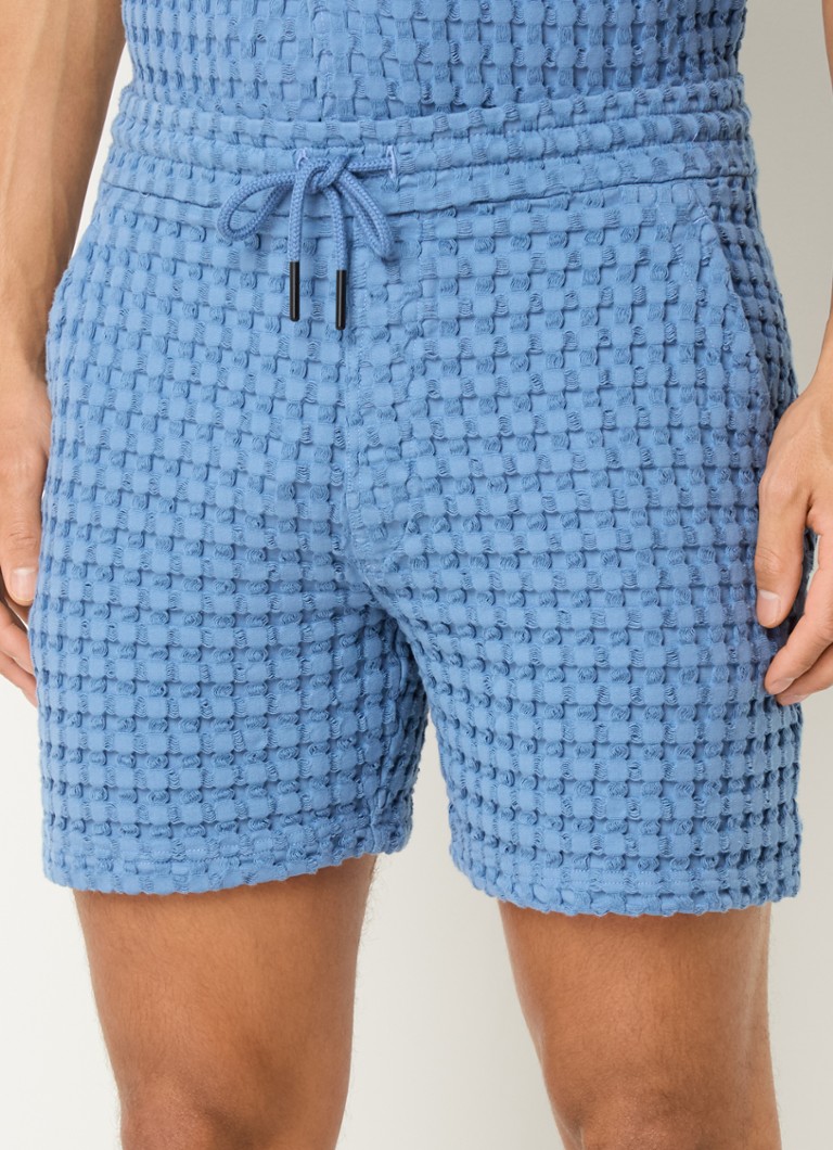 OAS - Coronet Porto straight fit korte broek met structuur - Staalblauw