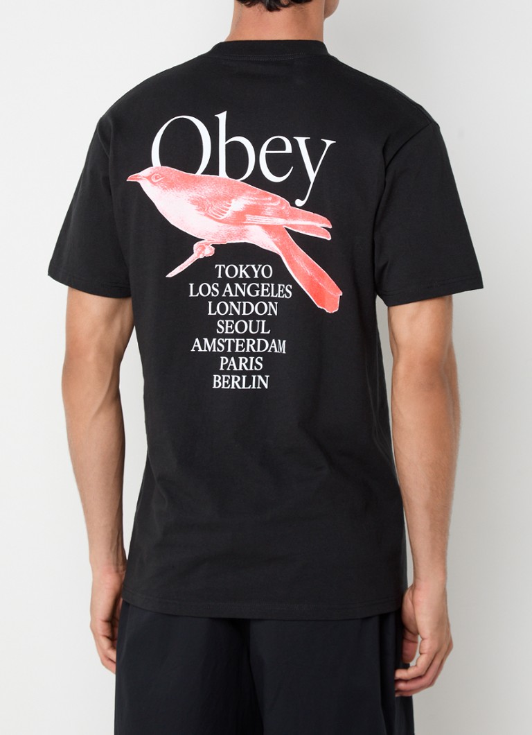 Obey - Bird T-shirt met logo- en backprint - Zwart