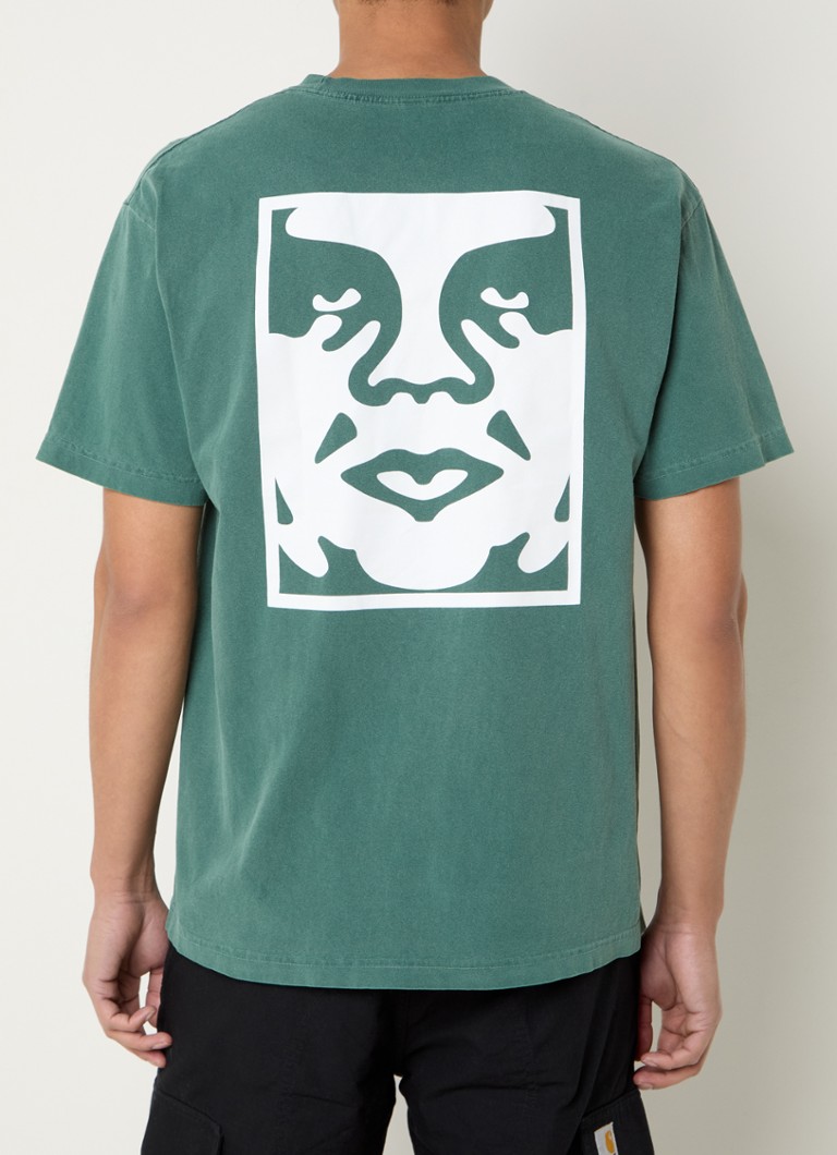 Obey - Bold Icon T-shirt met logo- en backprint - Donkergroen