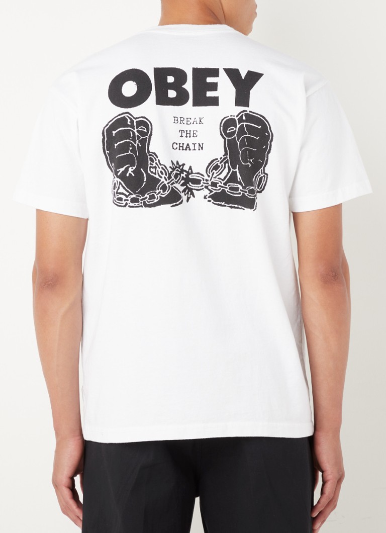 Obey - Break The Chain T-shirt met front- en backprint - Wit