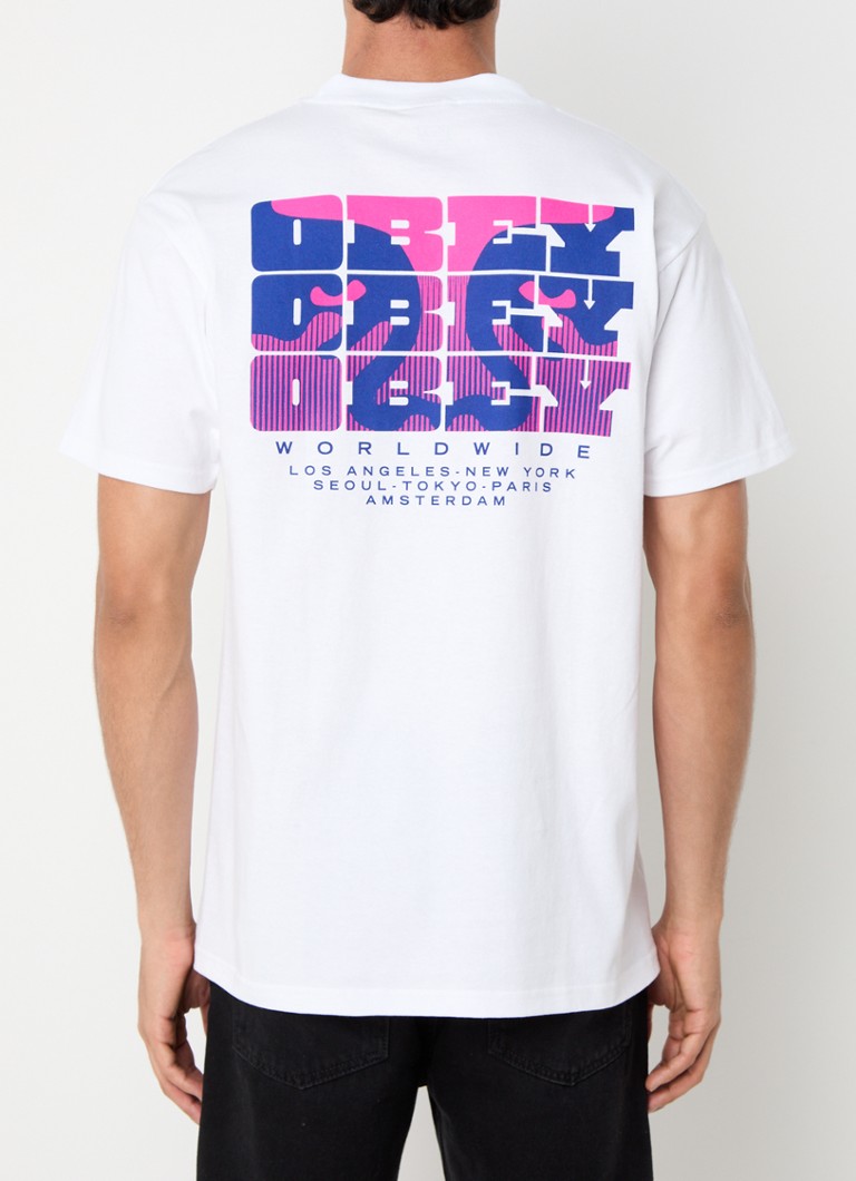 Obey - Brick By Brick T-shirt met logo- en backprint - Wit