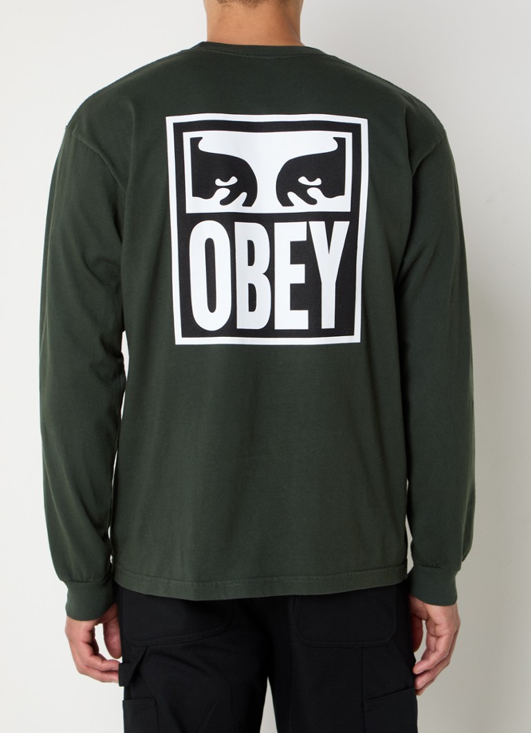 Obey - Eyes longsleeve met logo- en backprint - Legergroen