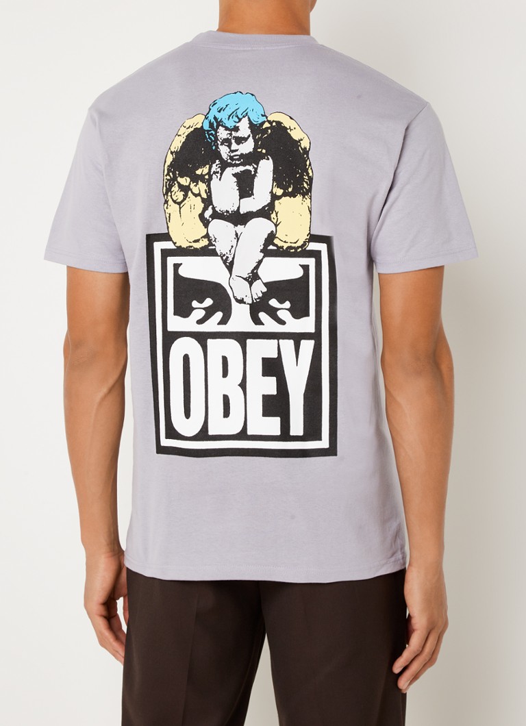 Obey - Fallen Angel T-shirt met logo- en backprint - Lila