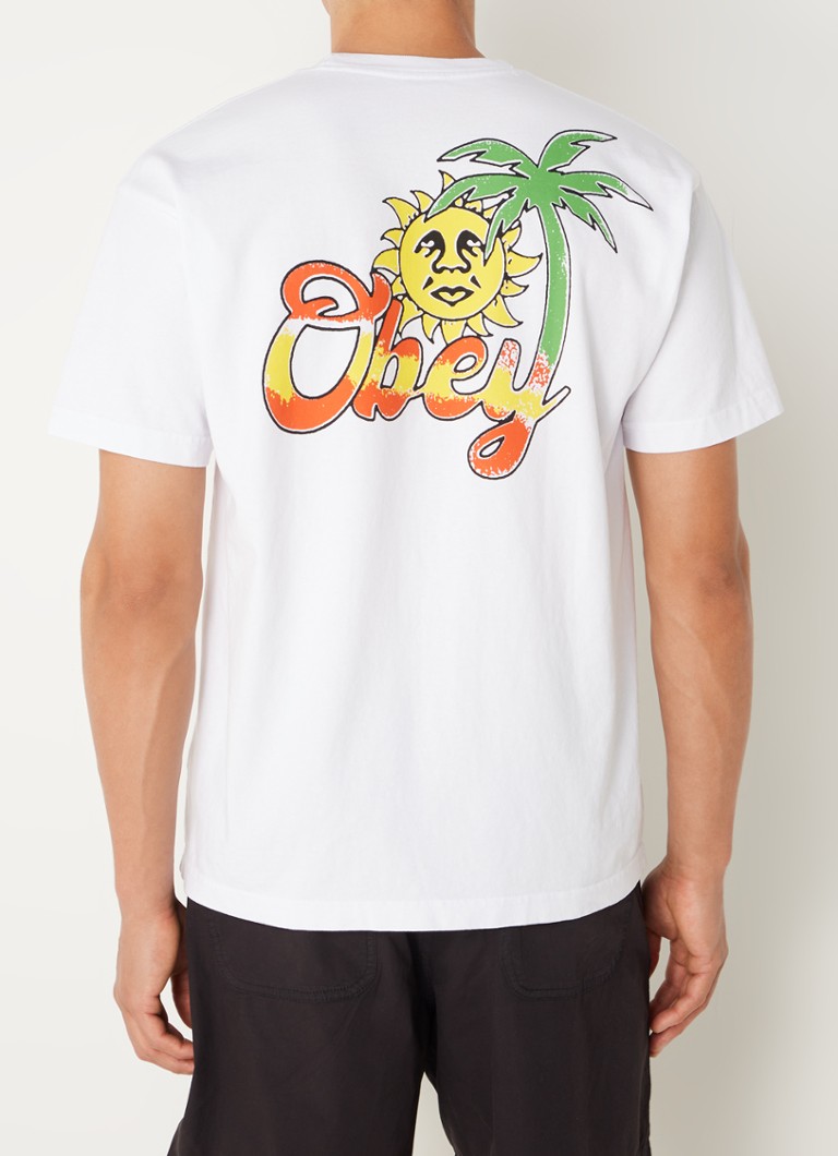 Obey - Island Of Obey T-shirt met logo- en backprint - Wit
