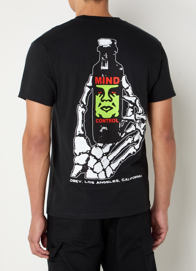 Obey - Mind Control T-shirt met front- en backprint - Zwart