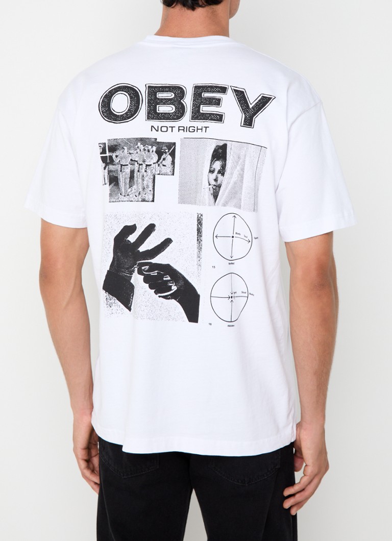 Obey - Not Right T-shirt met logo- en backprint - Wit