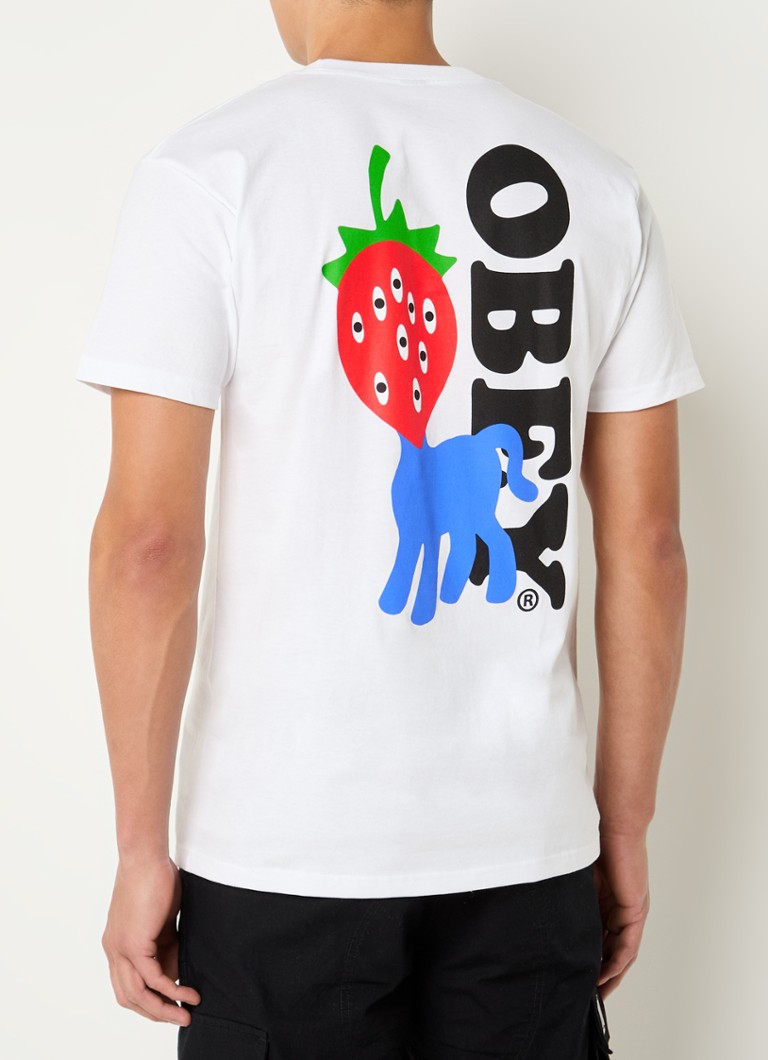 Obey - Strawberry T-shirt met logo- en backprint - Wit