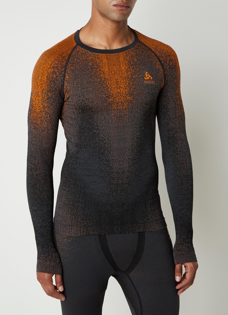 Odlo - Blackcomb longsleeve met gemêleerd dessin en logo - Oranjebruin