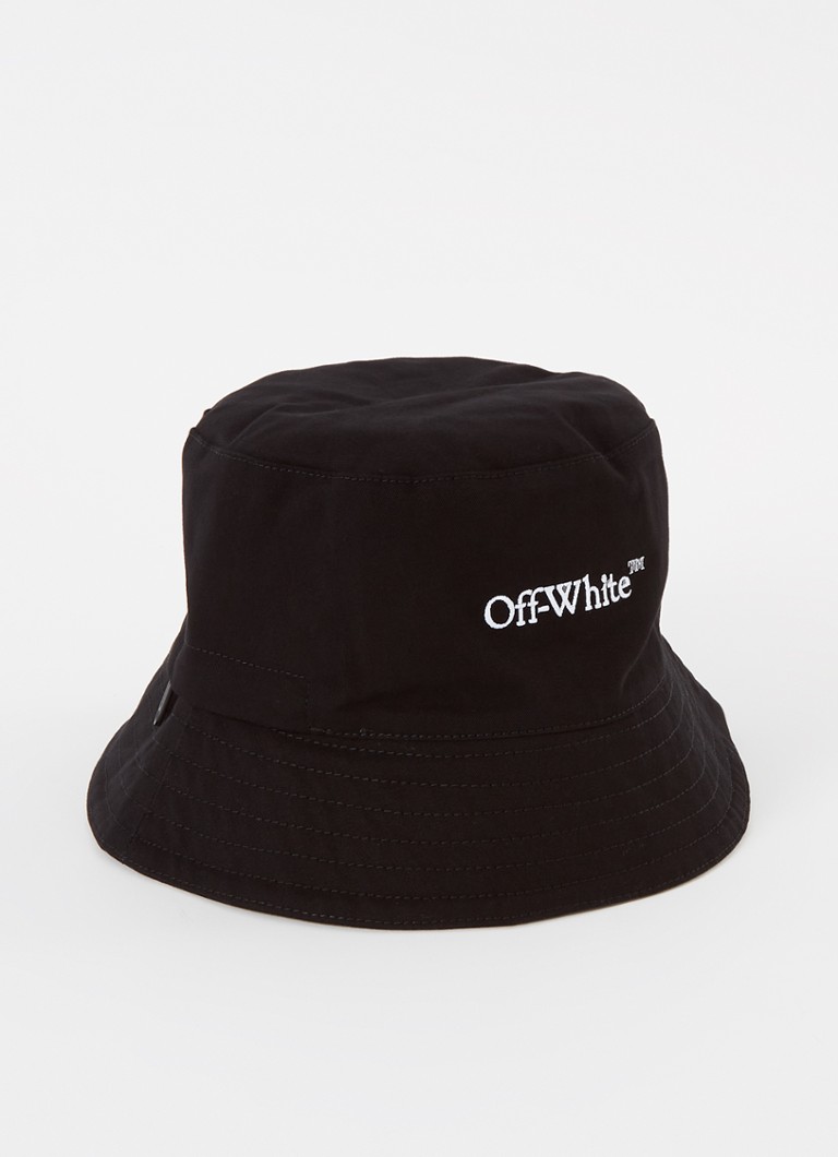 Off-White - Bookish bucket hoed met logoborduring - Zwart