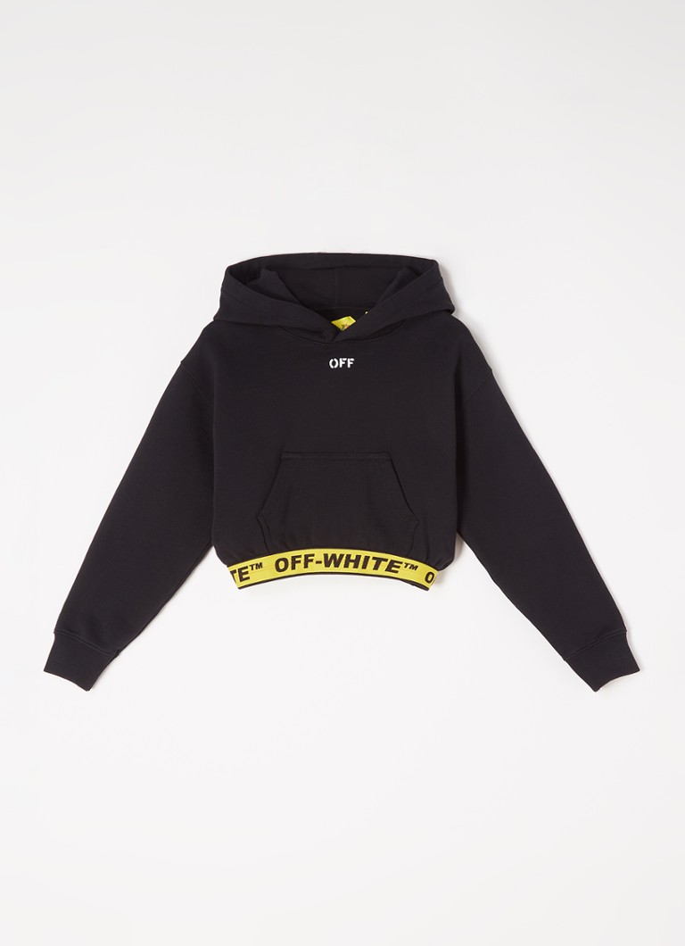 Off-White - Cropped hoodie met logoband - Zwart