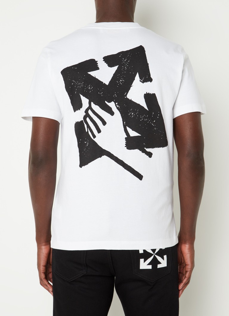 Off-White - Hand Arrow T-shirt met front- en backprint - Wit