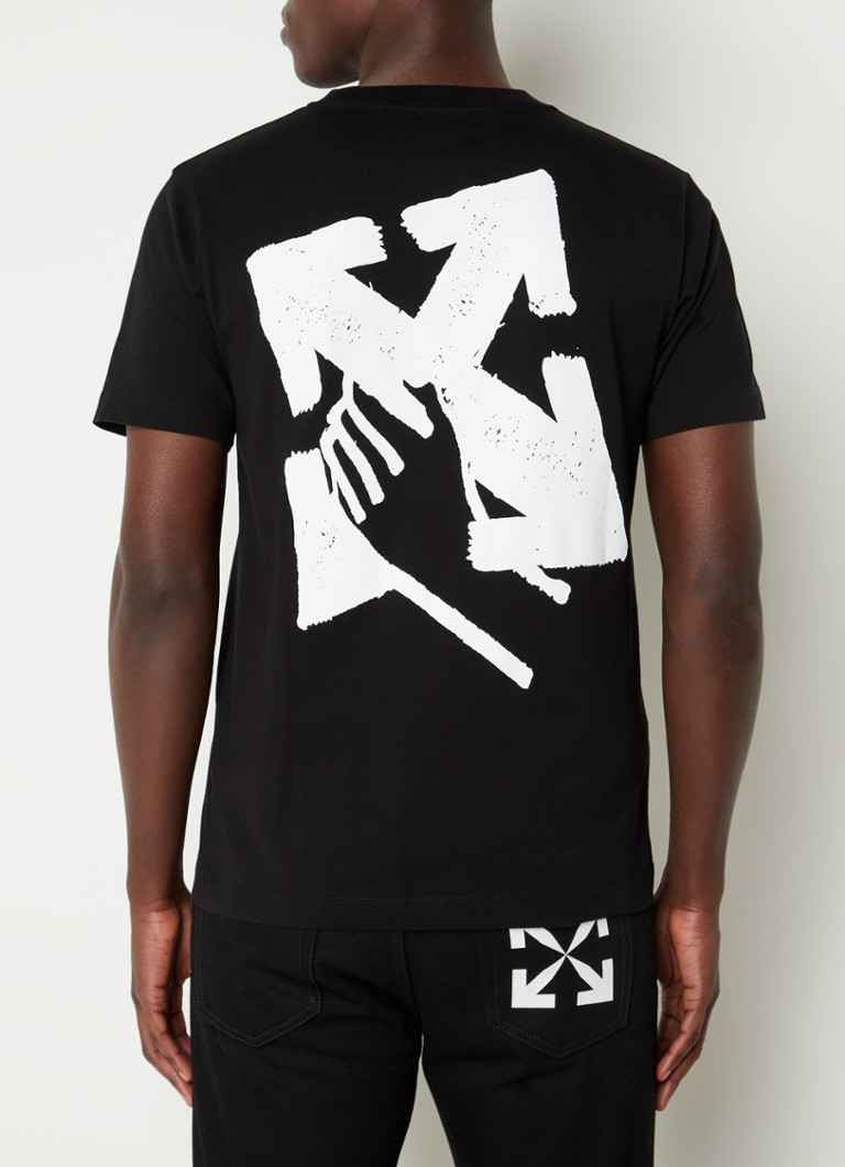 945 musicus driehoek Off-White Hand Arrow T-shirt met front- en backprint • Zwart • de Bijenkorf