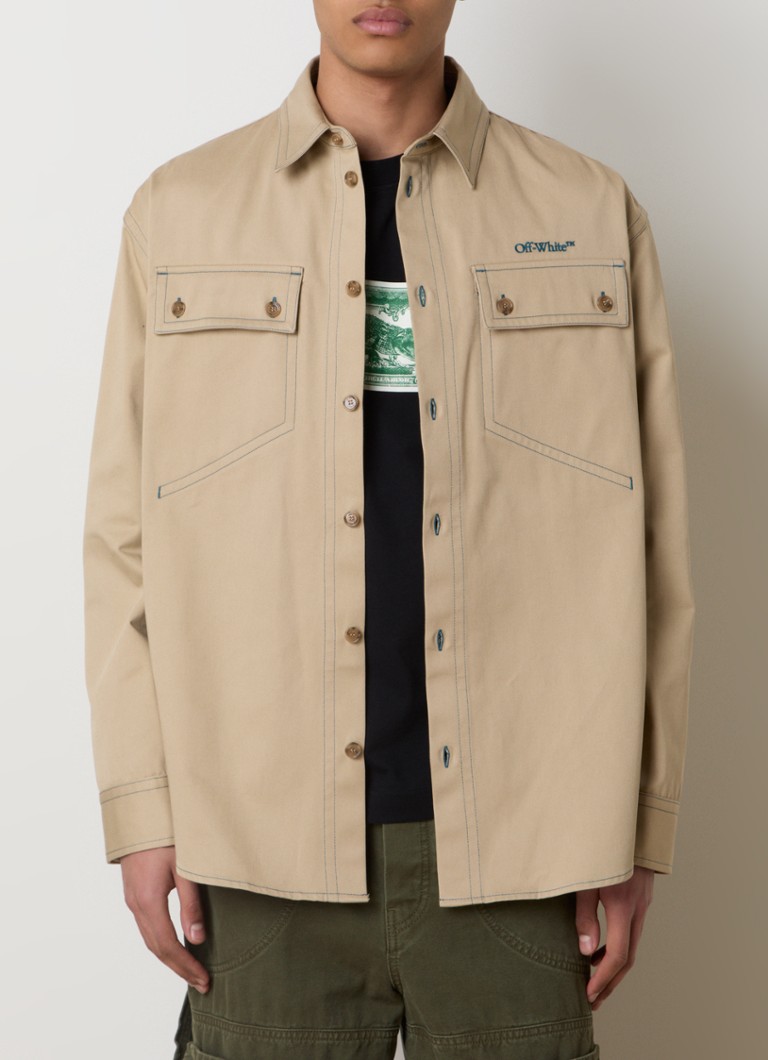 Off-White - Overshirt met borstzakken en logoborduring - Beige