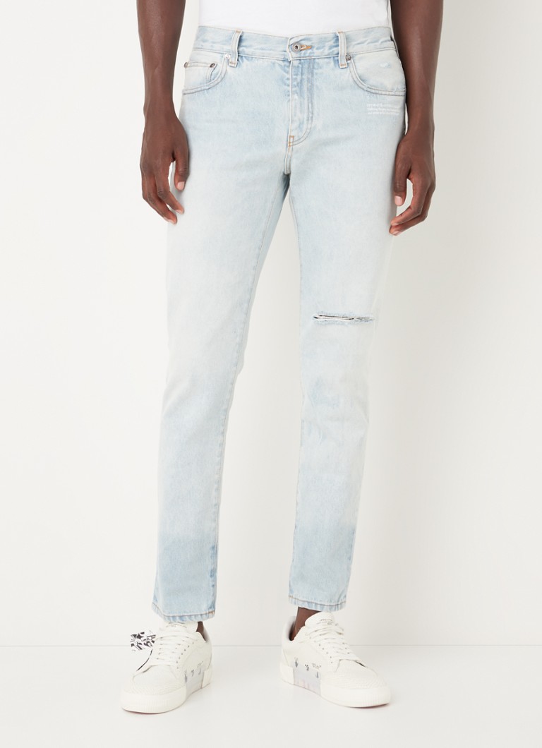 Off-White - Skinny jeans met lichte wassing en ripped details - Indigo
