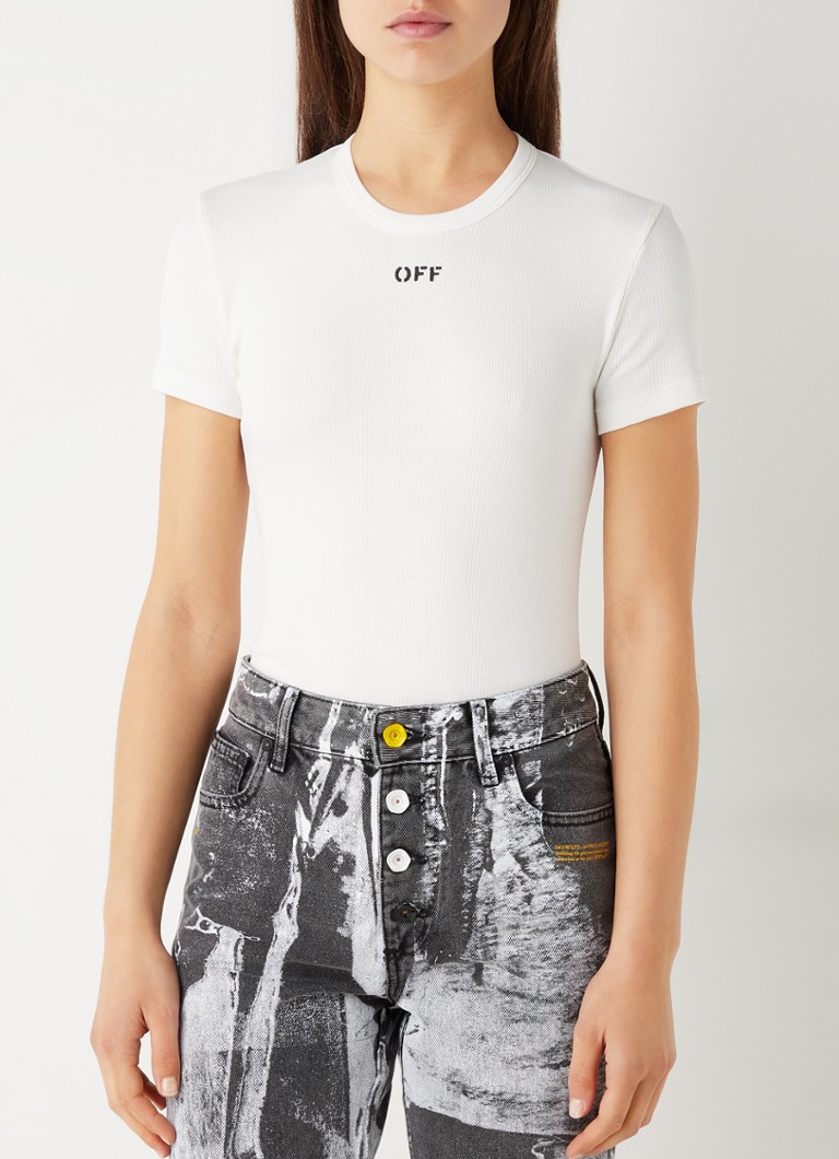 badminton mosterd Lelie Off-White T-shirt met logo en ribstructuur • Gebroken wit • de Bijenkorf