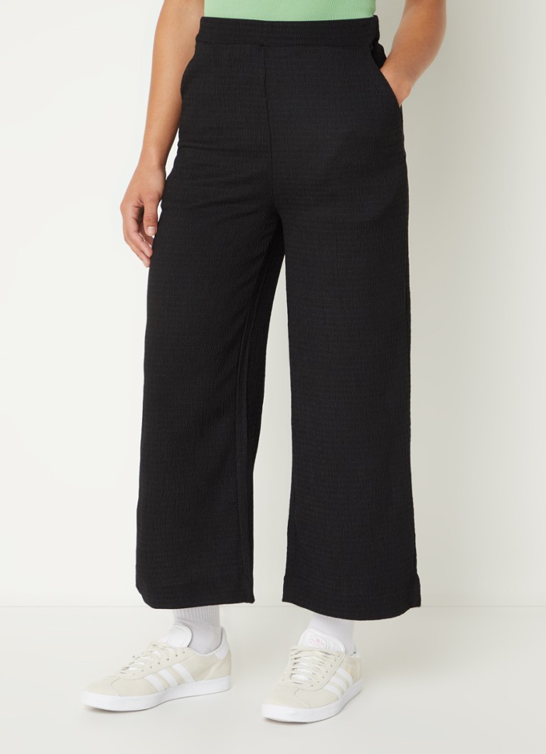 OLAF High waist wide fit cropped culotte met structuur • Zwart • de ...