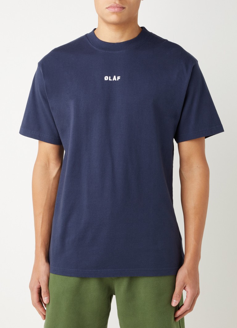 Olaf Hussein - Block T-shirt met logoborduring - Donkerblauw