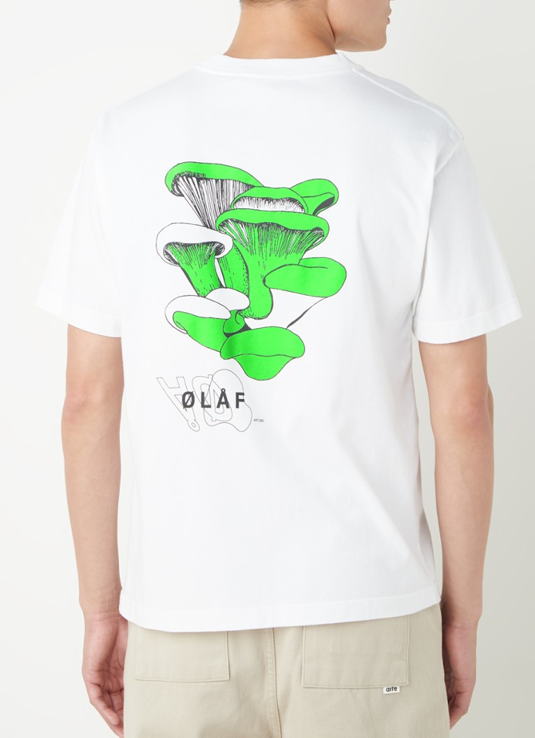 Olaf Hussein - Fungi T-shirt met front- en backprint - Wit