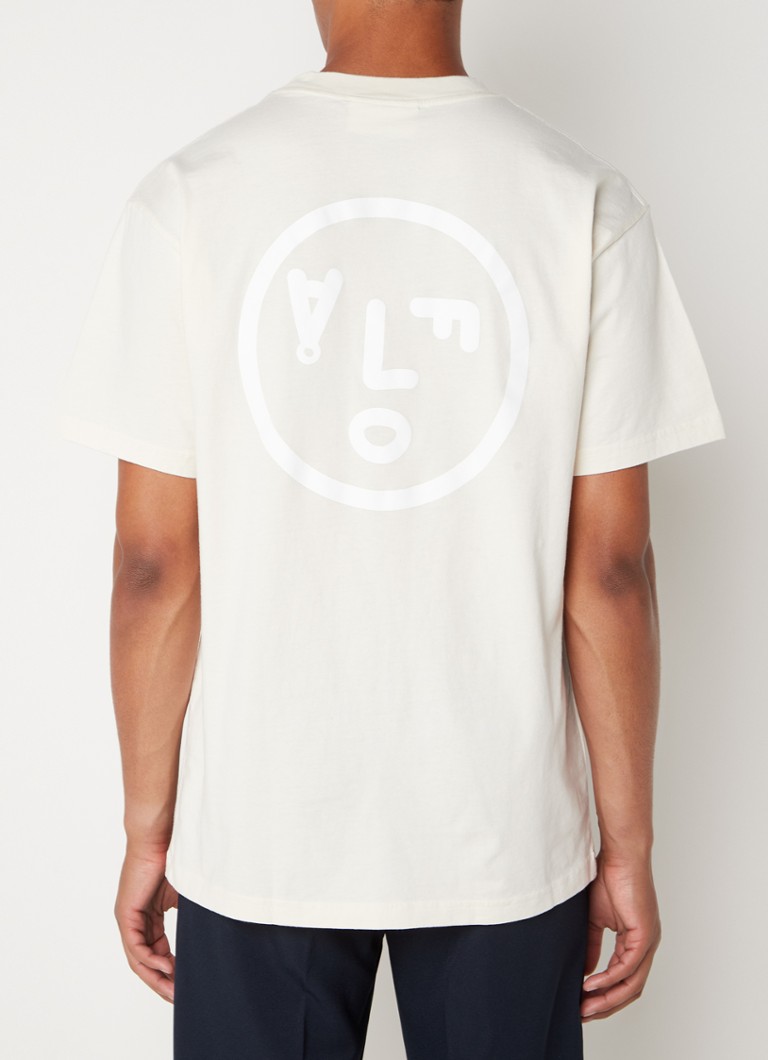 Olaf Hussein - T-shirt met logo- en backprint  - Creme