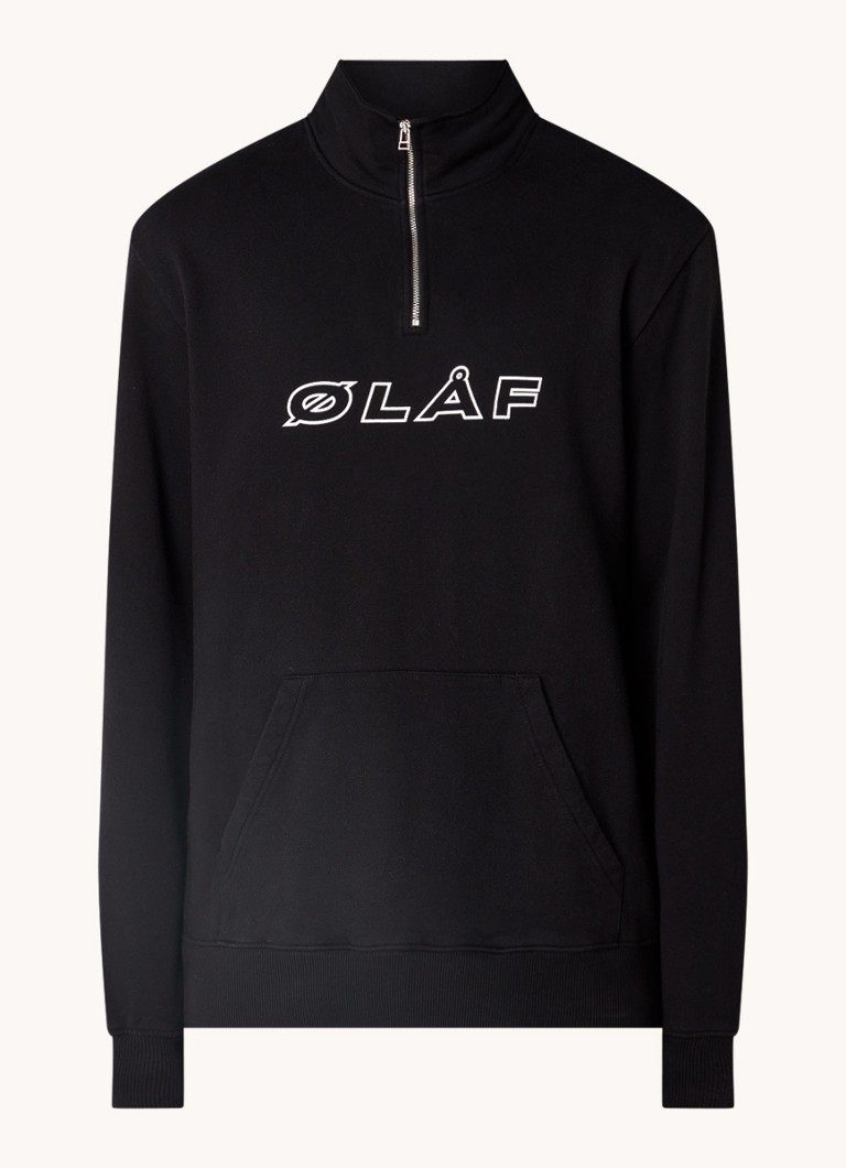 OLAF Italic sweater met halve rits en logo • Zwart • de Bijenkorf