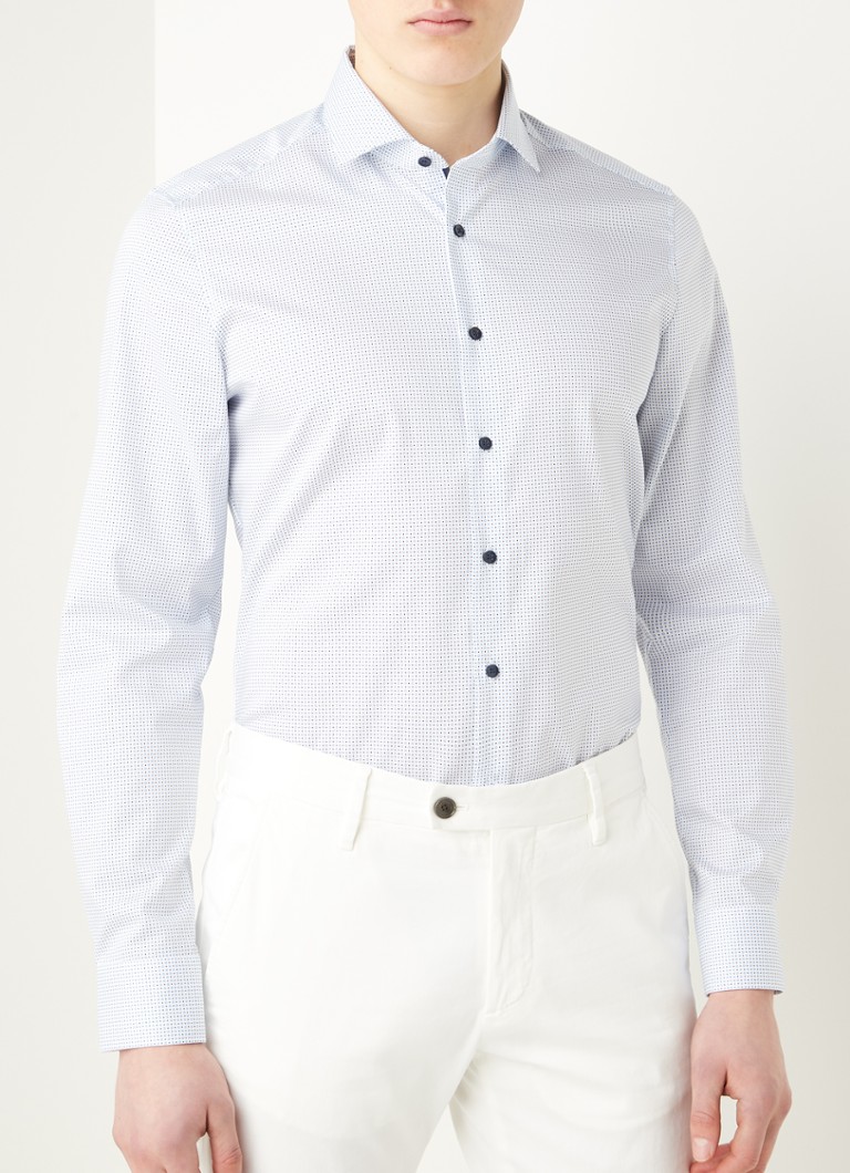 Olymp - Slim fit overhemd met microdessin - Lichtblauw