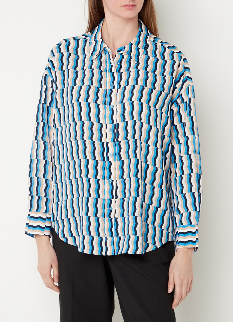 OPUS - Folise blouse met grafische print - Blauw