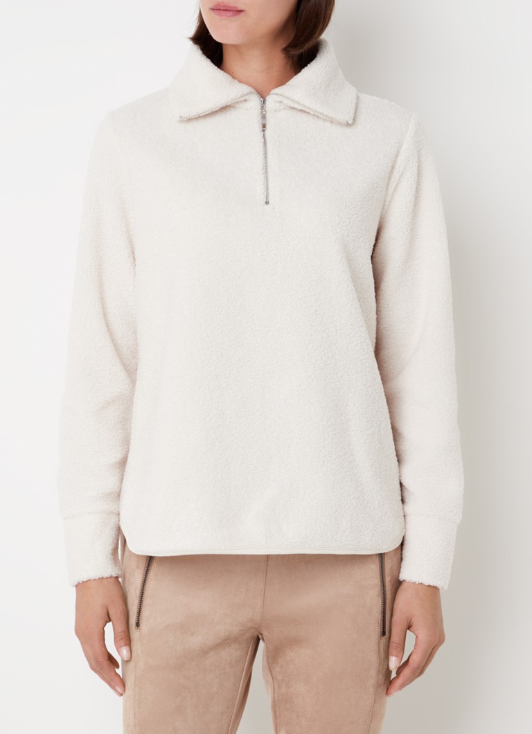 OPUS - Gelsey sweater van teddy met halve rits - Gebroken wit