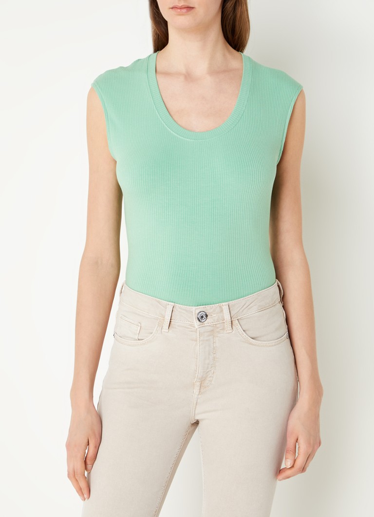 OPUS Samola tanktop met ribstructuur • Groen • de Bijenkorf