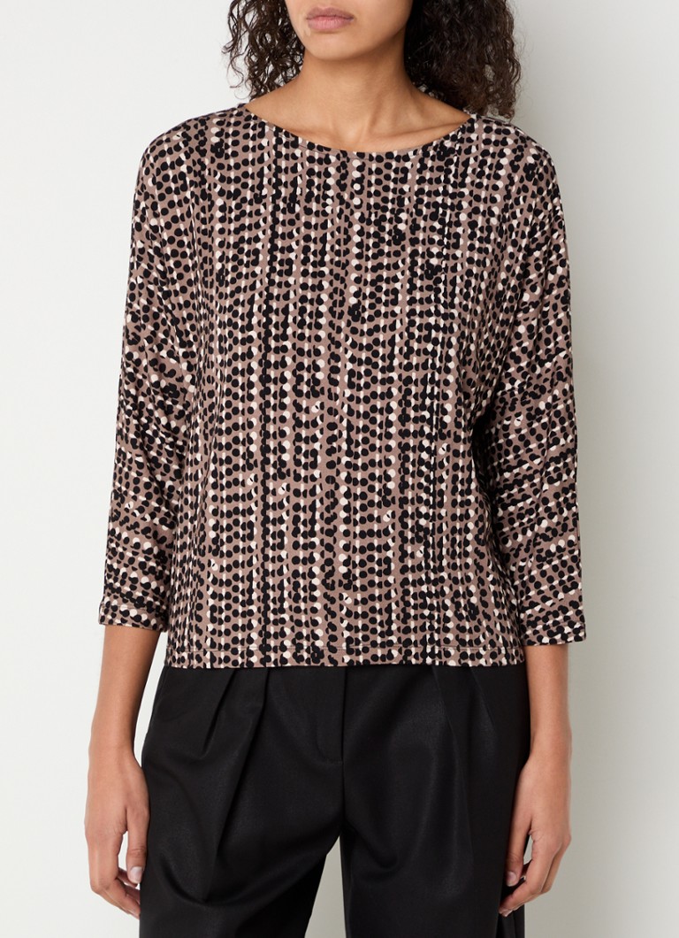 OPUS - Sebry top met stippenprint - Taupe
