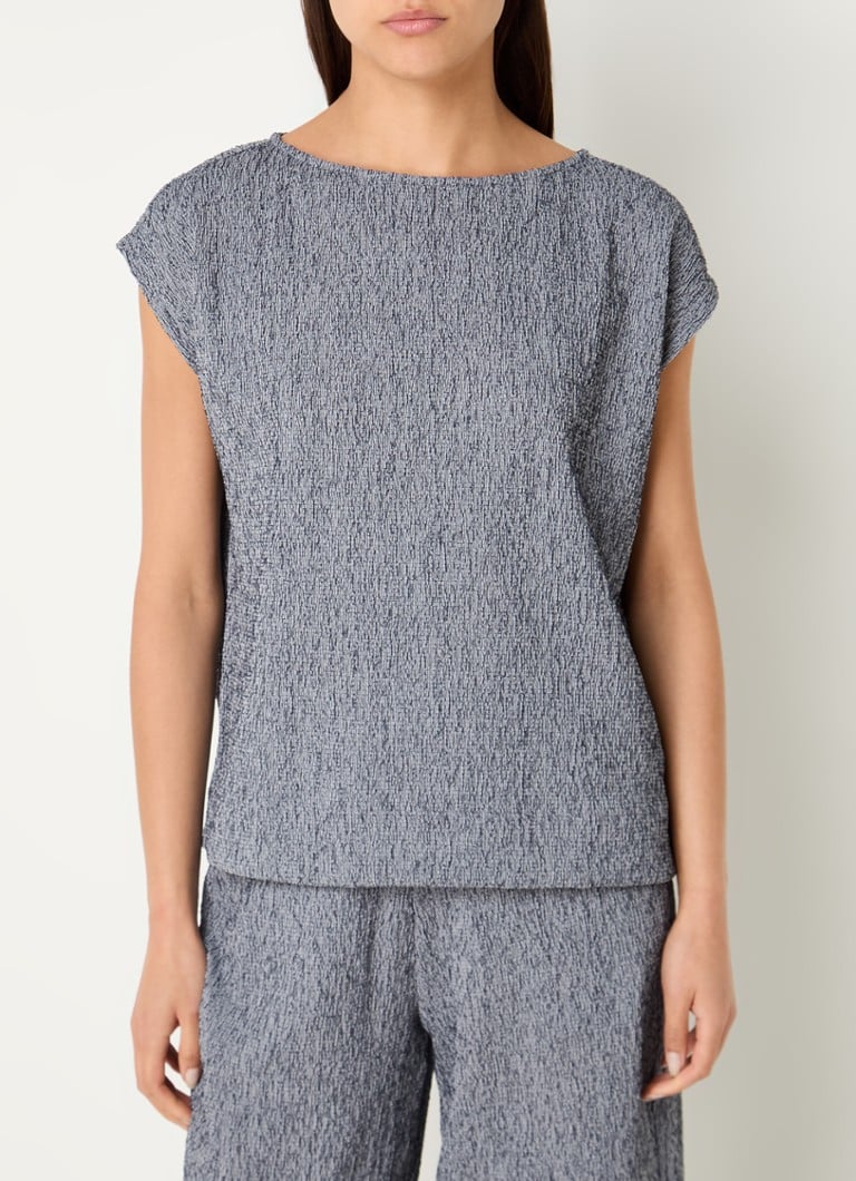OPUS - Sefuro top met gemêleerd dessin en structuur - Donkerblauw