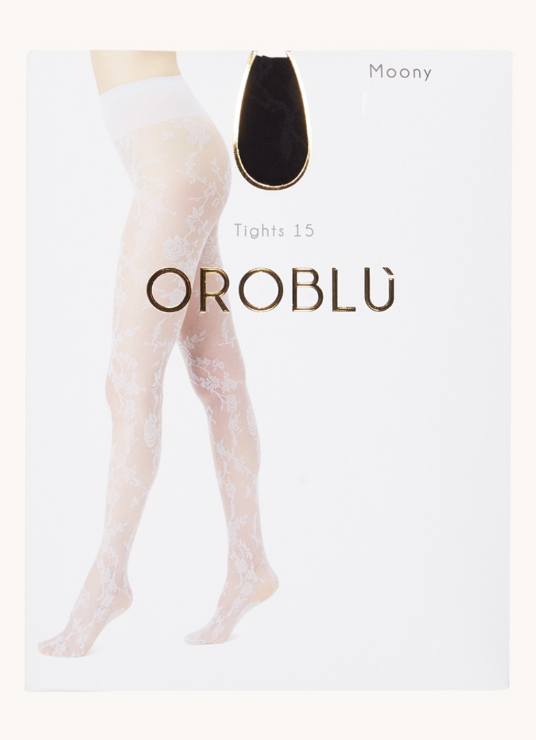 Oroblu - Moony panty in 15 denier met bloemenprint - Zwart