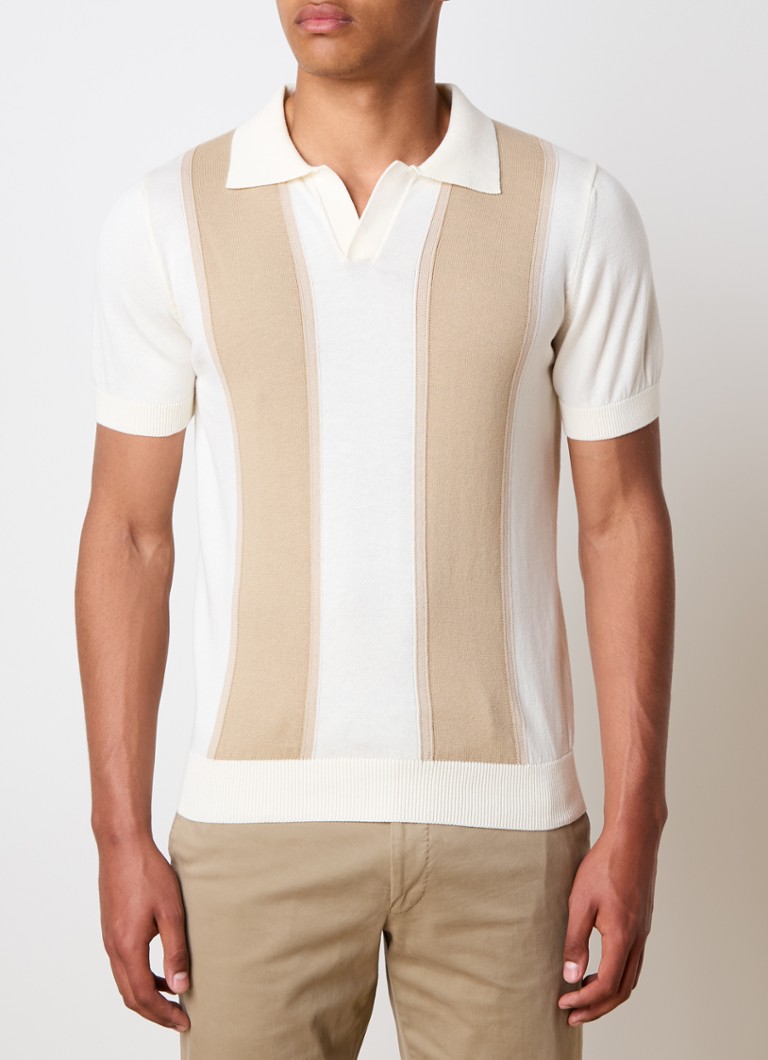 Oscar Jacobson - Matt fijngebreide slim fit polo met ingebreid patroon - Beige