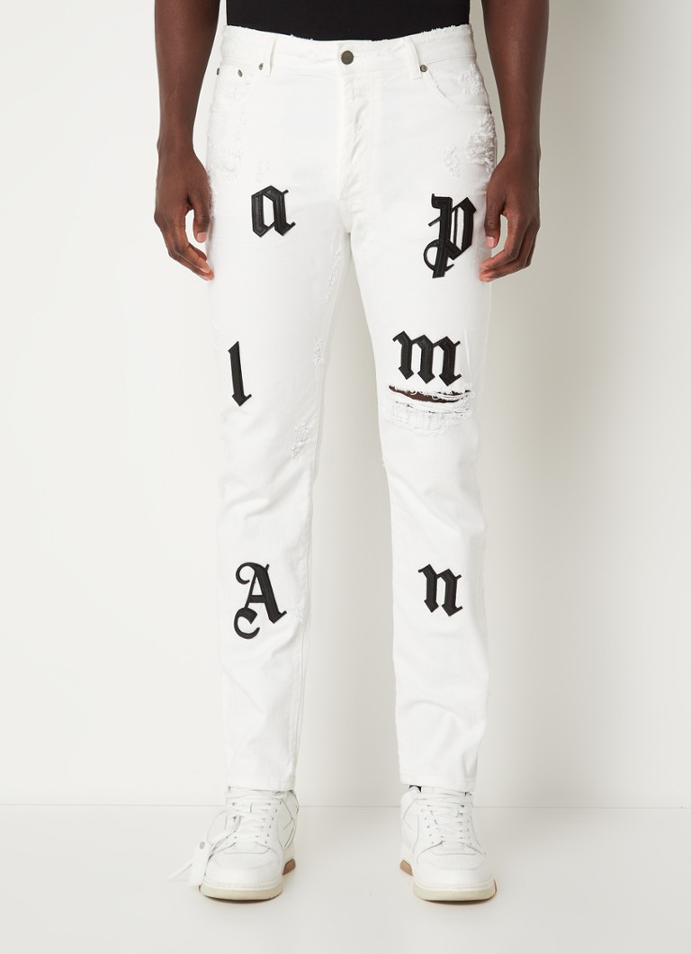 Palm Angels Bull straight leg jeans met patches • Gebroken wit • de