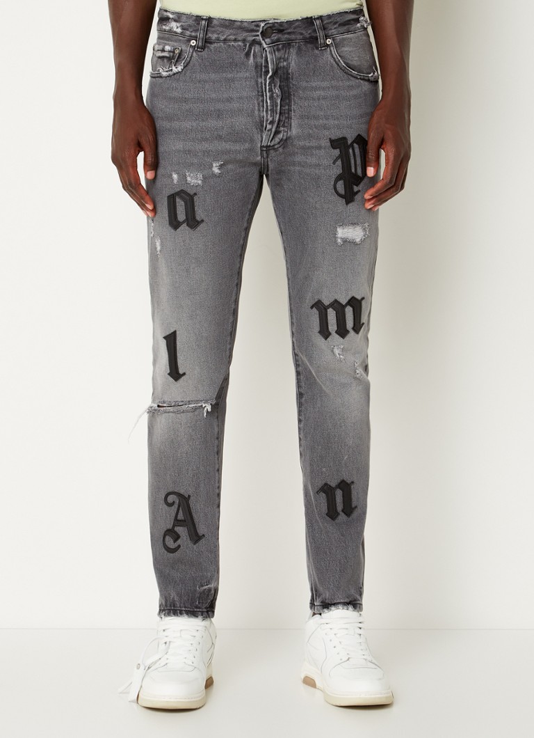 Palm Angels - Straight leg jeans met logo - Middengrijs