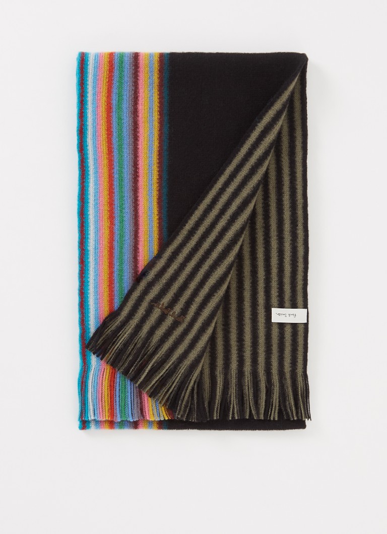 Paul Smith - Sjaal van wol met franjes 30 x 165 cm - Zwart