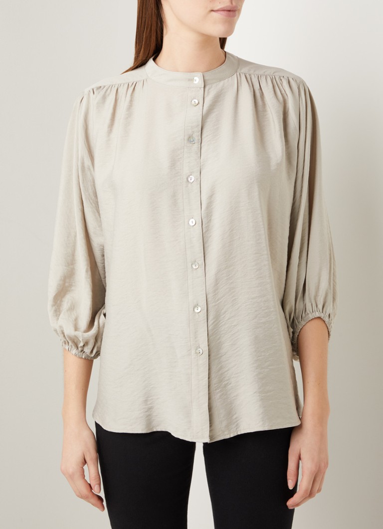 Penn & Ink Blouse met pofmouw en ronde hals • Beige • de Bijenkorf